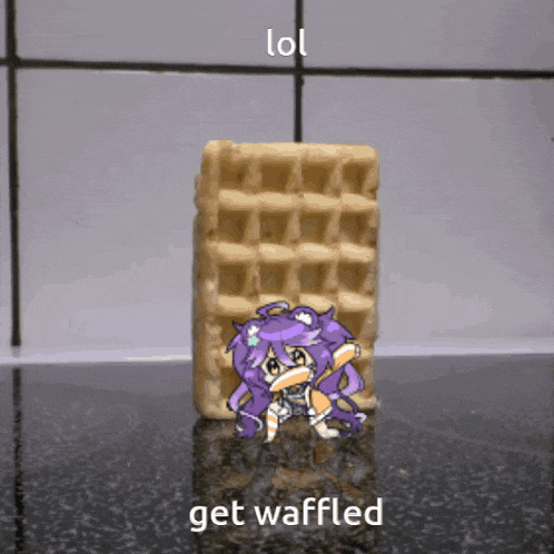a waffle with a picture of a girl on it and the words get waffled