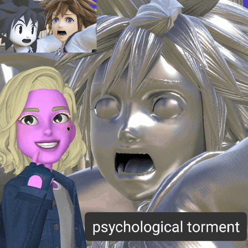 a collage of cartoon characters with the words psychological torment on the bottom right