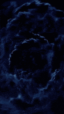 a dark blue background with a circle of clouds