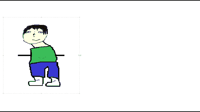 a pixel art drawing of a boy with a green shirt and blue pants