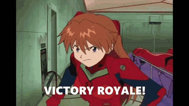 a cartoon of a girl with the words victory royale on the bottom