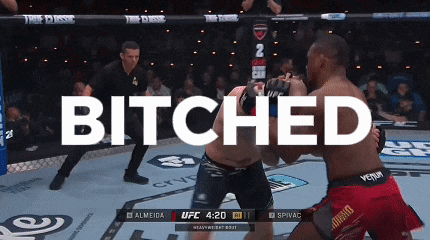 a boxing match between almeida and spinac is being shown on a screen that says bitches