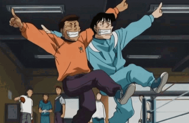 a cartoon of a man wearing an orange sweatshirt with a monkey on it