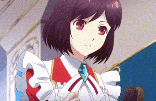 a girl in a maid outfit is holding a brush in her hand