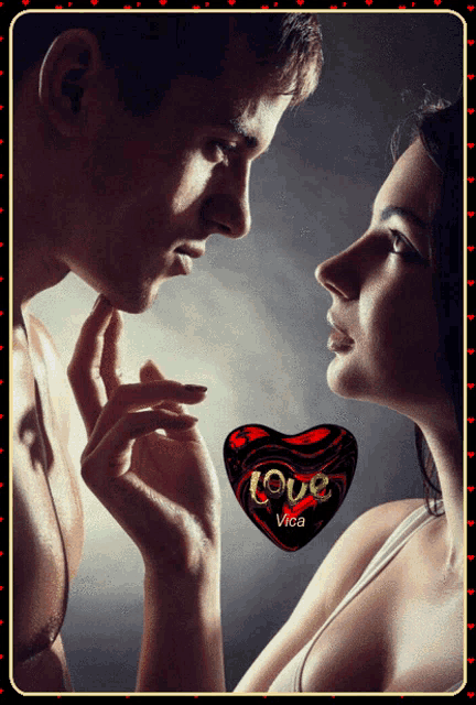 a picture of a man and a woman with a heart that says love on it