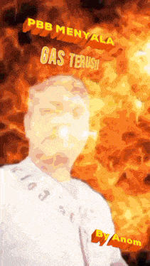 a cartoon of a man with the words pbb menyala gas terus written above him