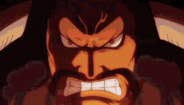 a close up of a cartoon character 's face with a beard and horns .