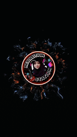 a revolution station logo with a girl in the center