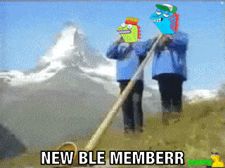 a cartoon of a man holding a stick with the words " new ble memberr " on the bottom