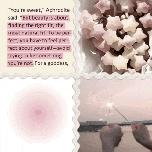 a collage of images with a quote that says " you 're sweet aphrodite said "