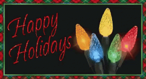 a picture of christmas lights with the words happy holidays
