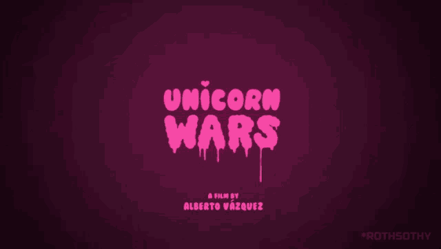 a purple background with the words unicorn wars written in pink