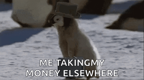 a penguin wearing a top hat and carrying a briefcase .