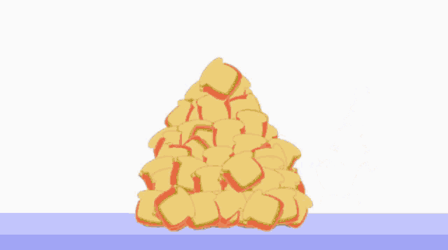 a cartoon of a monster standing next to a pile of food