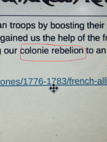 a page that says an troops by boosting their gained us the help of the french colonie rebellion