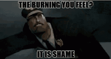a man in a video game says the burning you feel it is shame .