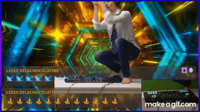 a make a gif.com screen shows a man kneeling on a dj controller