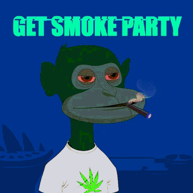 a cartoon monkey is smoking a marijuana cigarette on a purple background