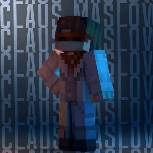 a minecraft character is standing in front of a wall that says claus on it