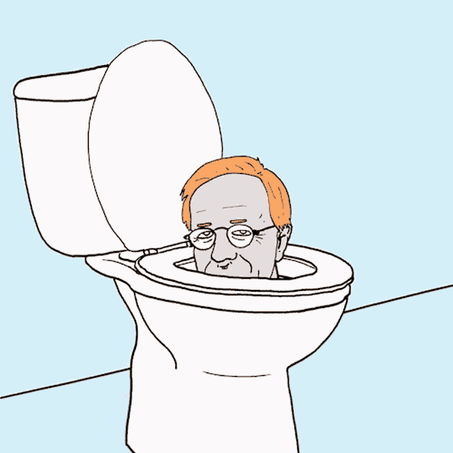 a cartoon of a man in a toilet with the words " dit was mijn mededeling " written below him