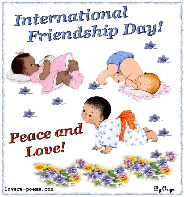 an international friendship day greeting card with three babies on it