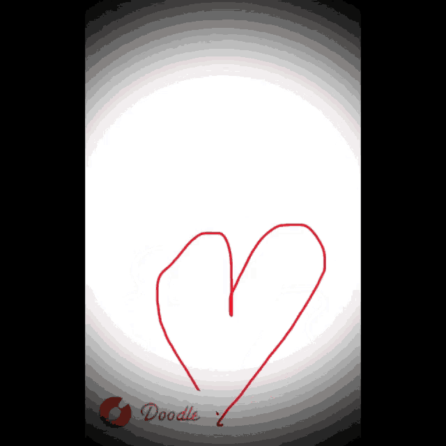 a red heart is drawn on a white background with the words doodle below it