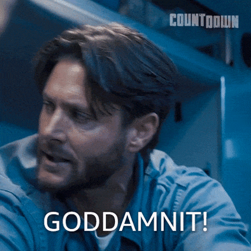 a man with a beard says goddamnit in a countdown advertisement