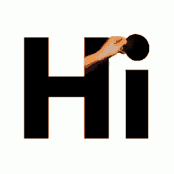 a hand is holding a black circle in the middle of the letter h and i .