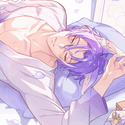 a drawing of a man with purple hair and a shirt that says ' sc ' on it
