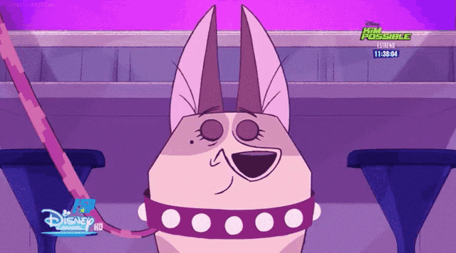 a cartoon of a dog with a leash and a disney logo on the bottom right