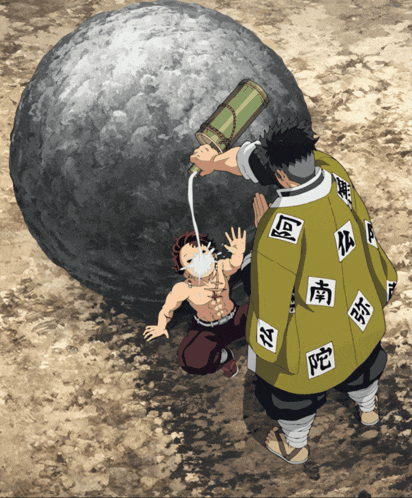 a man in a green cape is pouring liquid into another man