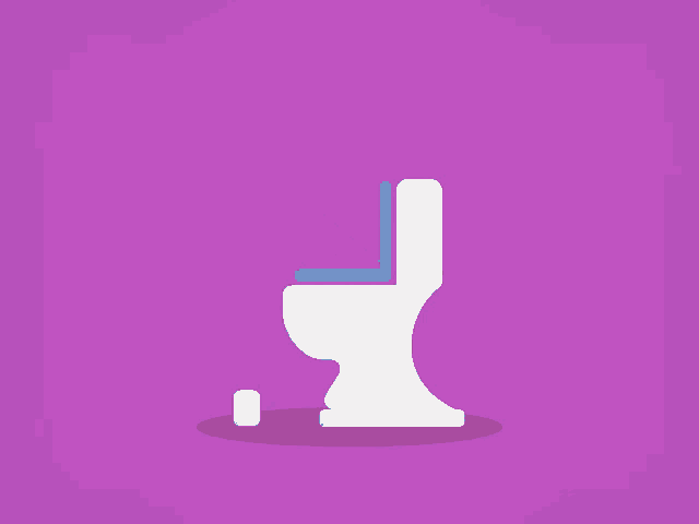 a cartoon illustration of a toilet with a roll of toilet paper on the floor