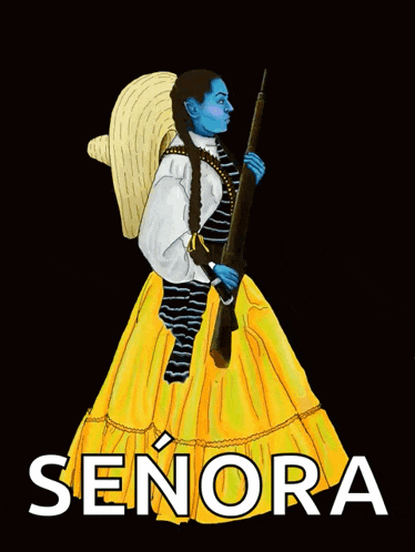 a drawing of a woman in a yellow dress with the word senora below