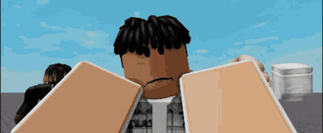 a cartoon character with a sad look on his face is holding a box