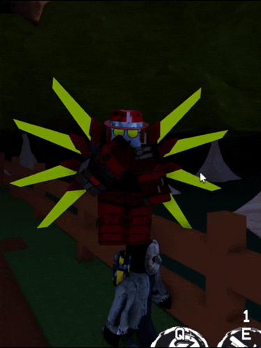 a red robot with yellow wings is standing next to a fence