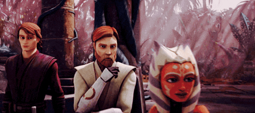 a group of cartoon characters including ahsoka tano and obi wan kenobi standing next to each other