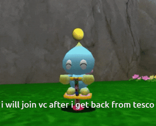 a cartoon character is sitting on a seesaw with the words " i will join vc after i get back from tesco "