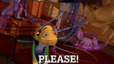 a cartoon fish is saying please in front of a jellyfish