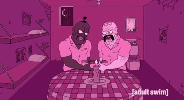 a cartoon of a man eating a hot dog with the words adult swim written on the bottom