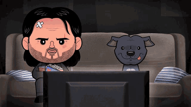 a man with a bandage on his forehead is sitting on a couch with a dog