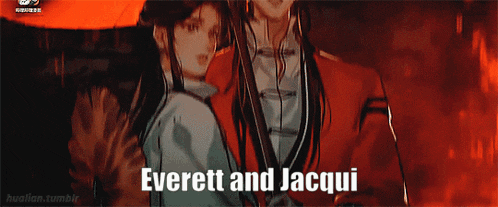 everett and jacqui are standing next to each other in a cartoon