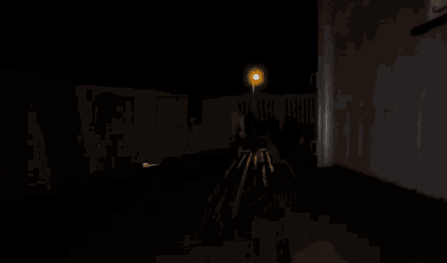 a dog is standing in front of a ghost that is flying in the dark .
