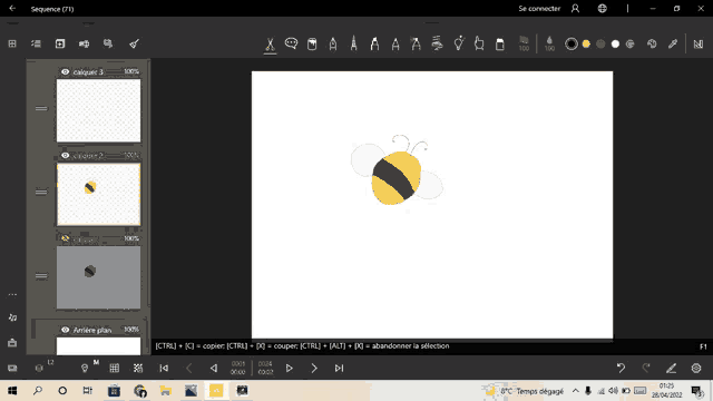 a computer screen shows a bee in a sequence