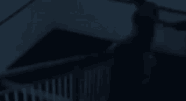 a person is standing on a balcony in the dark .