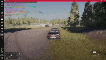 a computer screen shows a car driving down a road and the number 125 on the bottom right