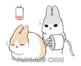 two rabbits are sitting next to each other with the words plug and chug below them