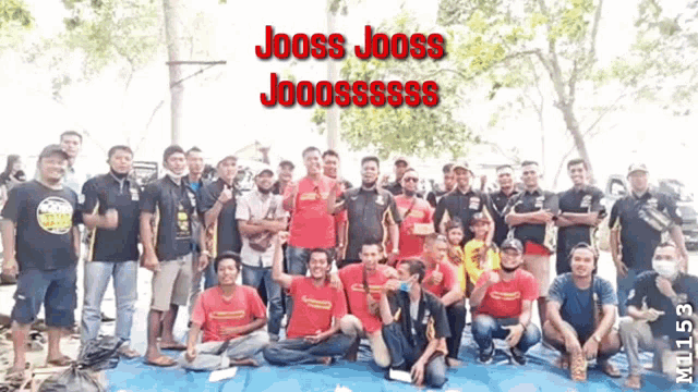 a group of men are posing for a picture with the caption jooss jooss jooosssss