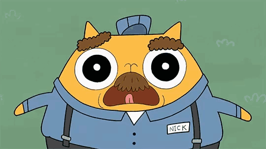 a cartoon cat with big eyes and a mustache says ahhhh nick