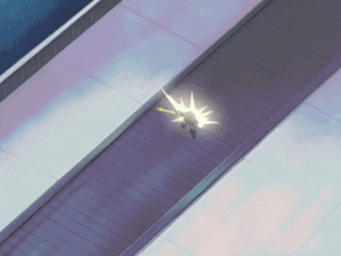 a person is flying through the air with a lightning bolt behind them