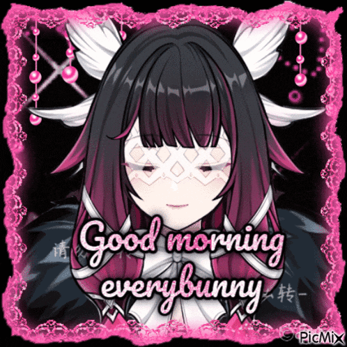 a picture of a girl with the words good morning every bunny